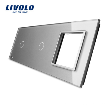 Livolo Luxury Grau Gehärtetes Glas 223mm * 80mm 1 + 1Gang &amp; 1 Rahmenglasplatten zum Verkauf VL-C7-C1 / C1 / SR-15